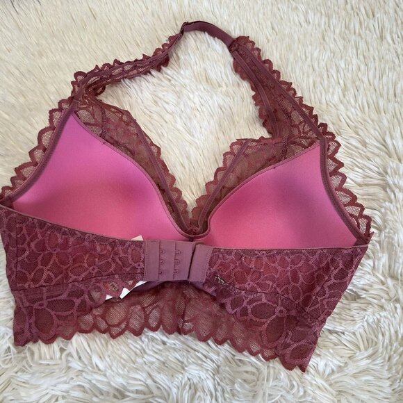 VICTORIA'S SECRET PINK  HALTER LACE BRALETTE BRA PINK MAUVE SDD - Picture 5 of 10